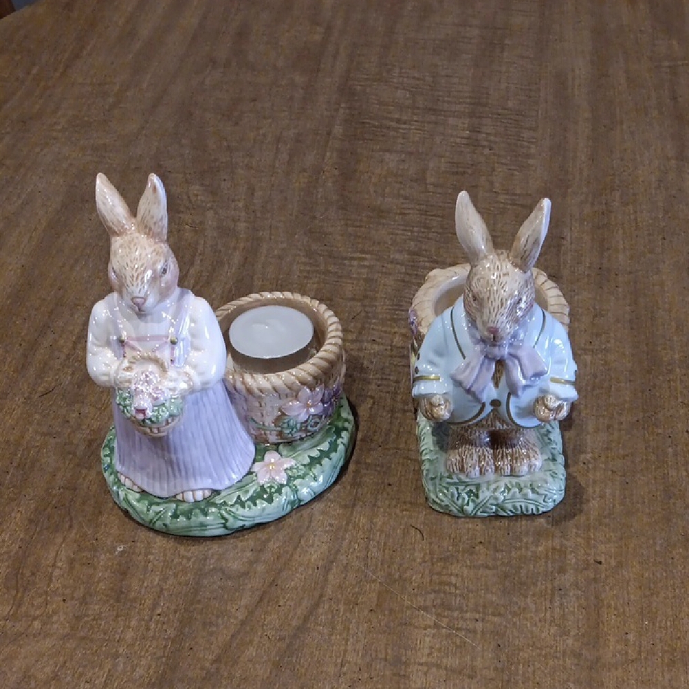 Avon Bunny Candle Holders - Cream and Green